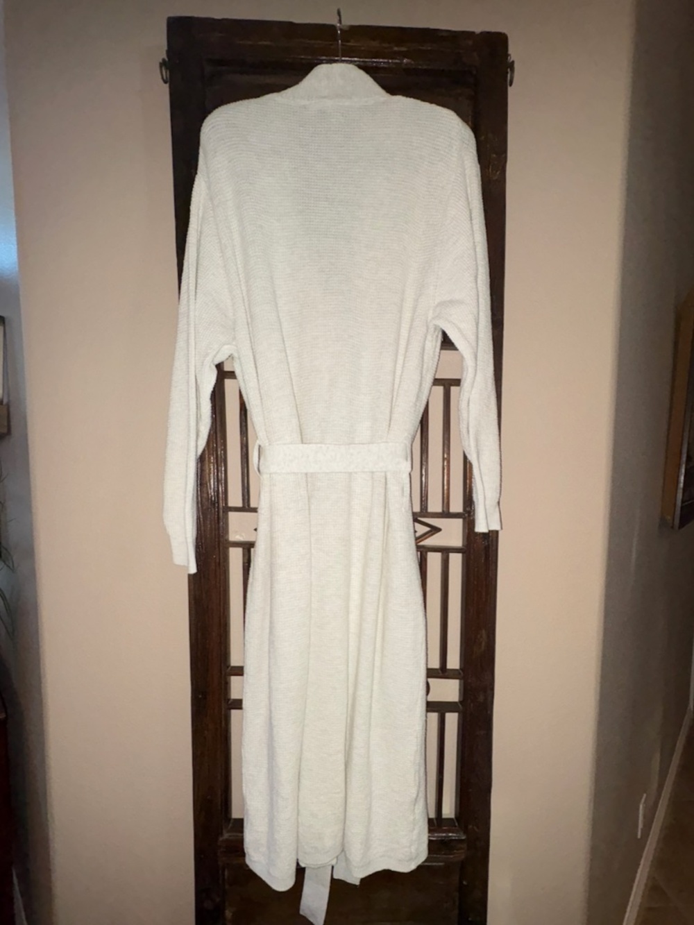 Tall Pottery Barn Knit Robe Large Heathered Grey Waffle Pockets Belt Loungewear - Picture 2 of 9